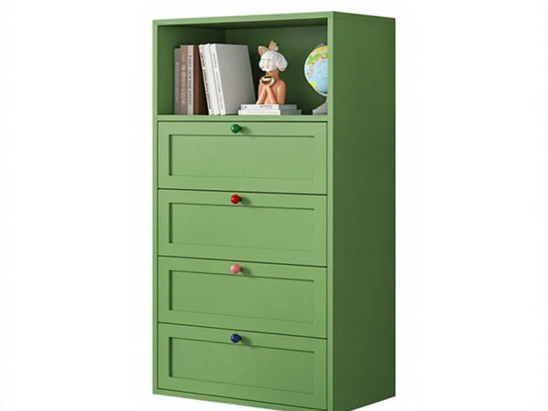 White Iron Scandinavian Dresser with Colorful Round Knobs Modern Eco-Friendly Durable 4-Drawer Bedroom & Living Room Storage