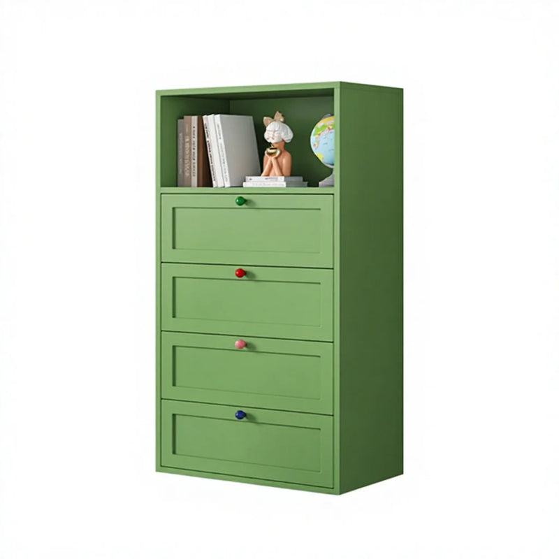 White Iron Scandinavian Dresser with Colorful Round Knobs Modern Eco-Friendly Durable 4-Drawer Bedroom & Living Room Storage