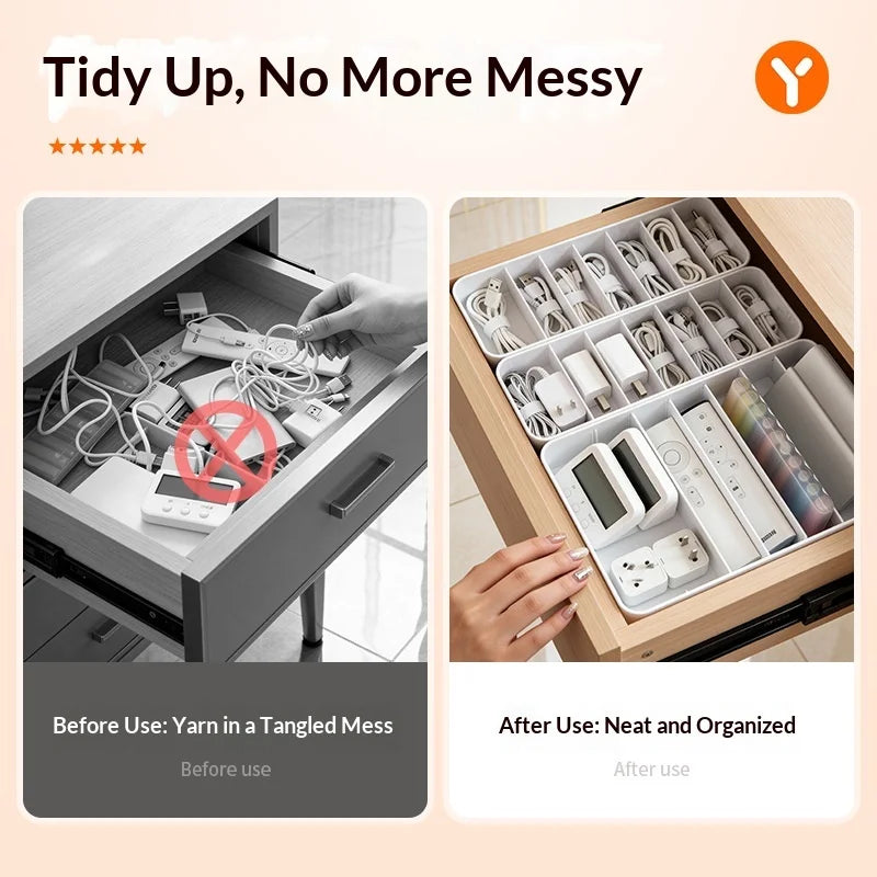 Data Cable Management Box Solid Color Transparent Organizer Mobile Phone Headphone Charging Cable Split Storage Portable Made