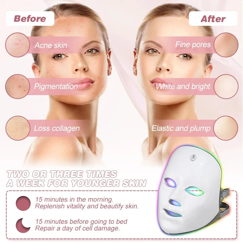7 Color LED Mask Tender Skin LED Mask Light Therapy Facial Treatment Beauty Anti-acne Whitening Anti-wrinkle Mask
