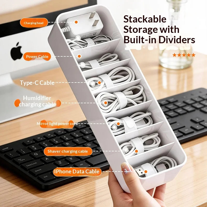 Data Cable Management Box Solid Color Transparent Organizer Mobile Phone Headphone Charging Cable Split Storage Portable Made