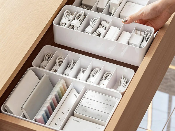 Data Cable Management Box Solid Color Transparent Organizer Mobile Phone Headphone Charging Cable Split Storage Portable Made