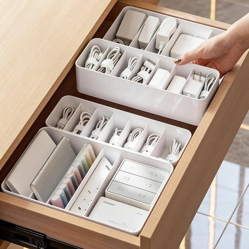 Data Cable Management Box Solid Color Transparent Organizer Mobile Phone Headphone Charging Cable Split Storage Portable Made