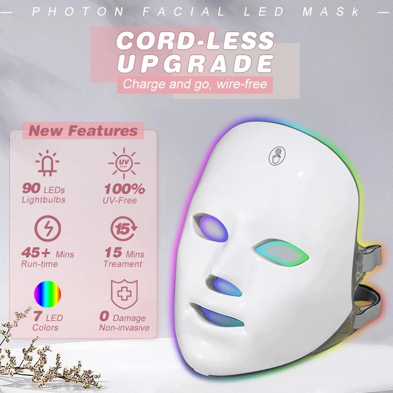 7 Color LED Mask Tender Skin LED Mask Light Therapy Facial Treatment Beauty Anti-acne Whitening Anti-wrinkle Mask