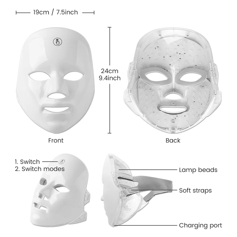 Rechargeable Facial LED Mask 7 Colors LED Photon Therapy Beauty Mask Skin Rejuvenation Home Face Lifting Whitening Beauty Device