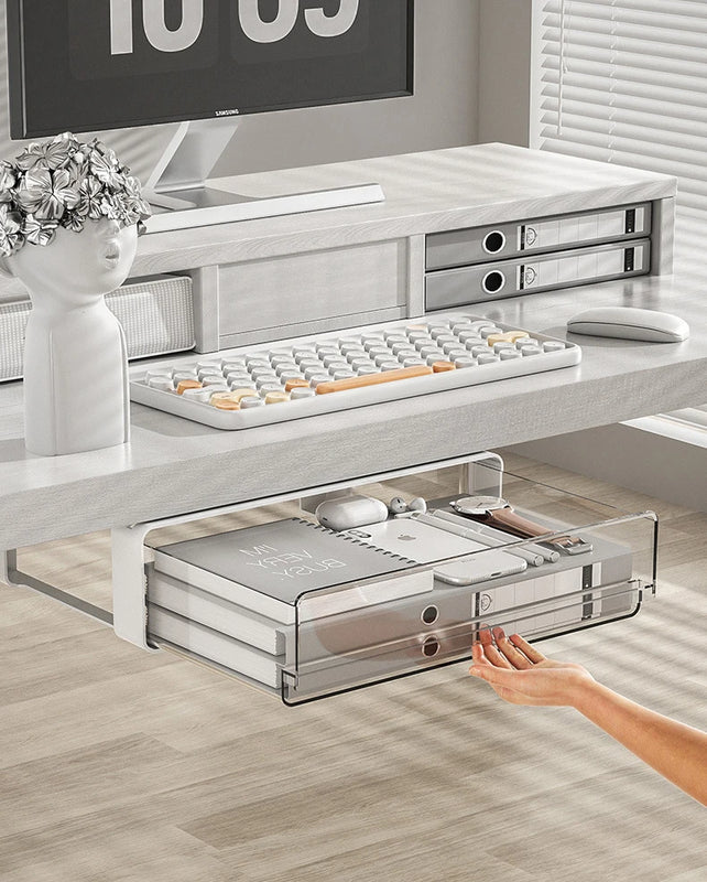 Office Under Table Storage Drawer Punch Free Plastic Transparent Storage Drawer Large Capacity Wardrobe Underwear Organizer
