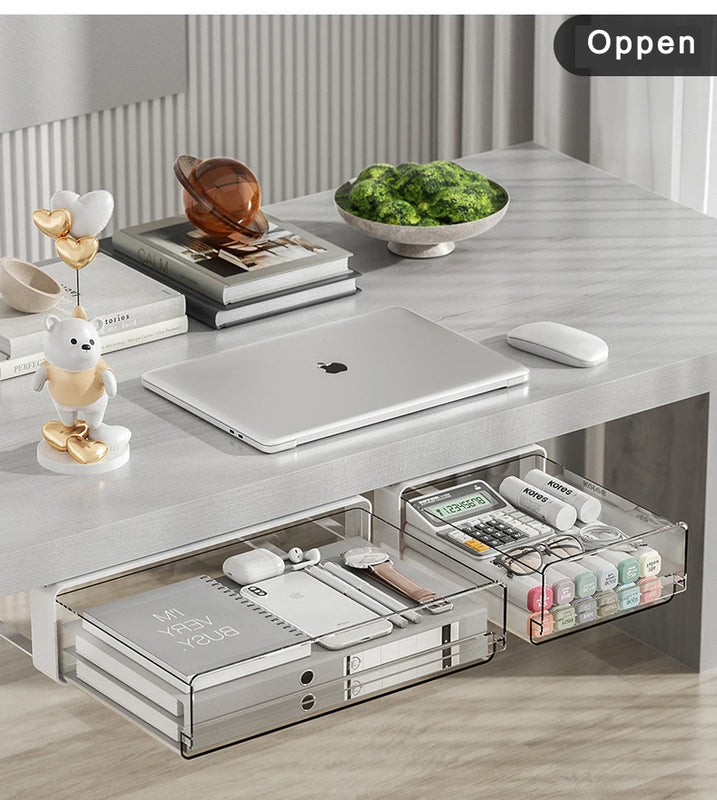 Office Under Table Storage Drawer Punch Free Plastic Transparent Storage Drawer Large Capacity Wardrobe Underwear Organizer