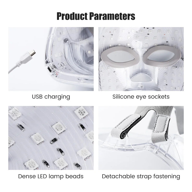 Rechargeable Facial LED Mask 7 Colors LED Photon Therapy Beauty Mask Skin Rejuvenation Home Face Lifting Whitening Beauty Device