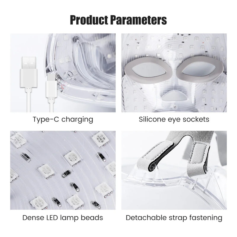 Rechargeable Facial LED Mask 7 Colors LED Photon Therapy Beauty Mask Skin Rejuvenation Home Face Lifting Whitening Beauty Device