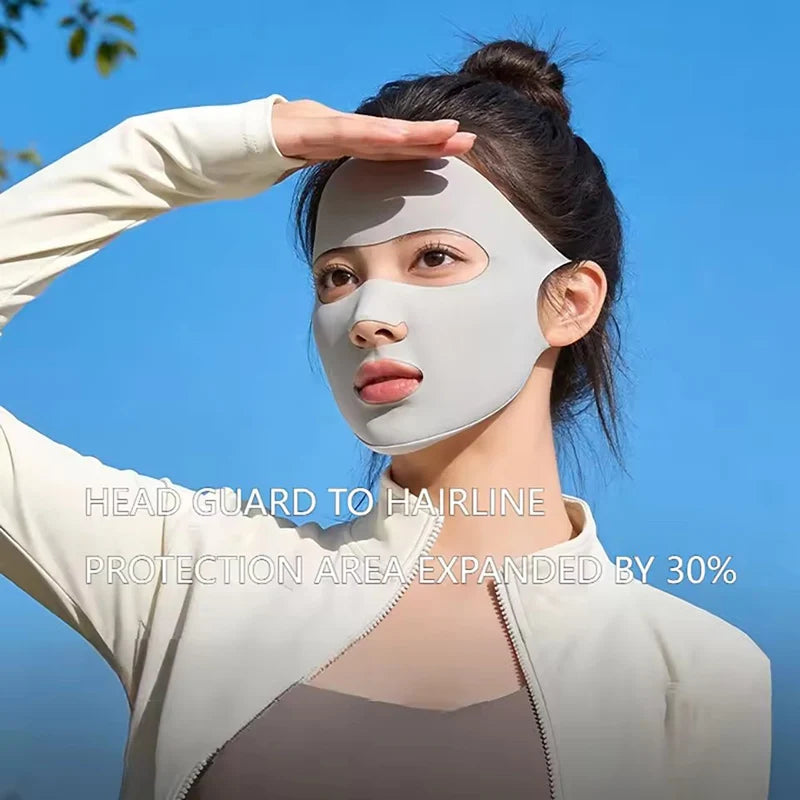 Full Face Sunscreen Facial Mask In Summer Light Breathable Ice Silk Face Protection Gini Ear Mounted Cycling Sports Facial Mask