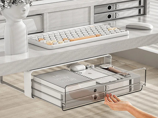 Office Under Table Storage Drawer Punch Free Plastic Transparent Storage Drawer Large Capacity Wardrobe Underwear Organizer