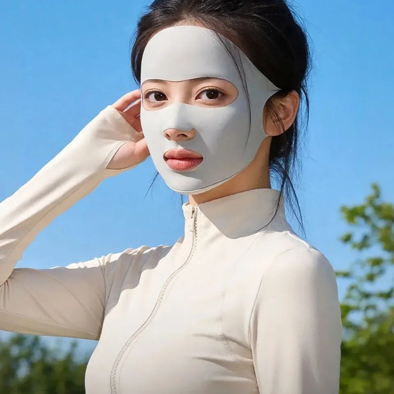 Full Face Sunscreen Facial Mask In Summer Light Breathable Ice Silk Face Protection Gini Ear Mounted Cycling Sports Facial Mask