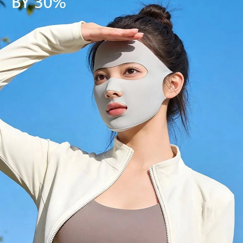 Full Face Sunscreen Facial Mask In Summer Light Breathable Ice Silk Face Protection Gini Ear Mounted Cycling Sports Facial Mask