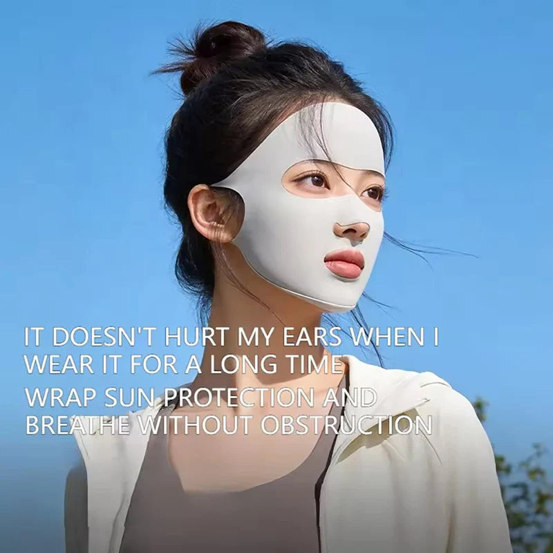 Full Face Sunscreen Facial Mask In Summer Light Breathable Ice Silk Face Protection Gini Ear Mounted Cycling Sports Facial Mask