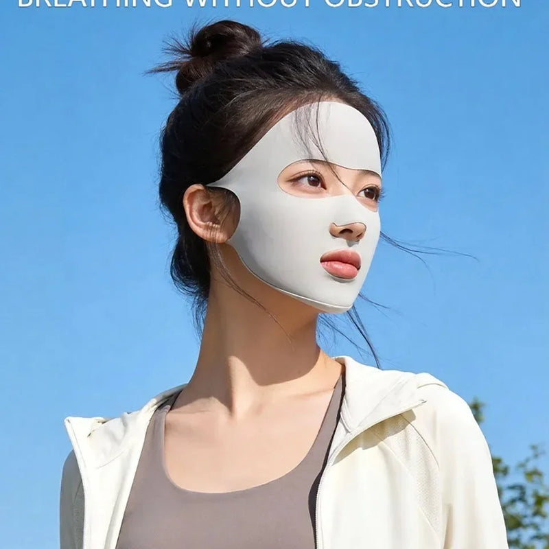 Full Face Sunscreen Facial Mask In Summer Light Breathable Ice Silk Face Protection Gini Ear Mounted Cycling Sports Facial Mask