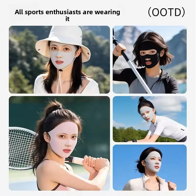 Full Face Sunscreen Facial Mask In Summer Light Breathable Ice Silk Face Protection Gini Ear Mounted Cycling Sports Facial Mask