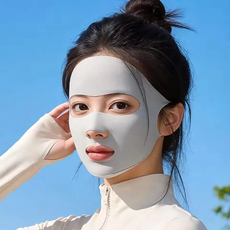 Full Face Sunscreen Facial Mask In Summer Light Breathable Ice Silk Face Protection Gini Ear Mounted Cycling Sports Facial Mask